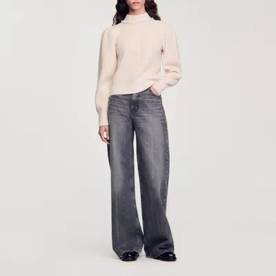 Sandro Ribbed Wool And Cashmere Sweater In Ecru