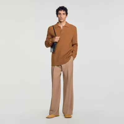 Sandro Leonardo Wool Polo Shirt In Brown