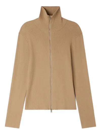Sandro Ribbed Zip Cardigan In Neutral