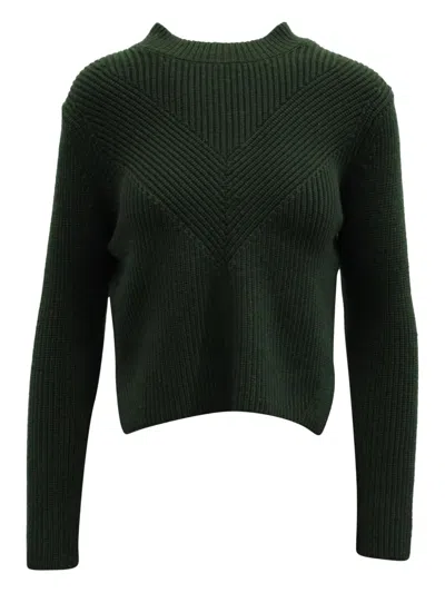 Pre-owned Sandro Ribbed Zip-up Pullover Sweater In Green