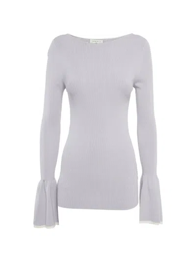 Pre-owned Sandro Ribbed-knit Bell-sleeve Top In Purple