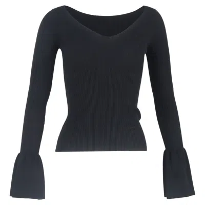 Sandro Ribbed-knit Bell-sleeved Sweater In Black Viscose