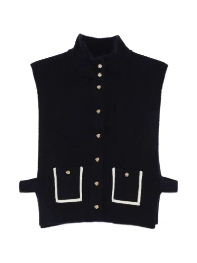 Sandro Ribbed-knit Buttoned Vest In Blue
