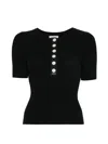 Sandro Ribbed-knit Button-placket Top In Black