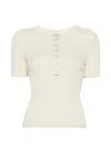 Sandro Ribbed-knit Button-placket Top In Neutral