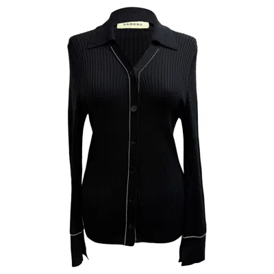 Sandro Ribbed-knit Cardigan In Black Viscose