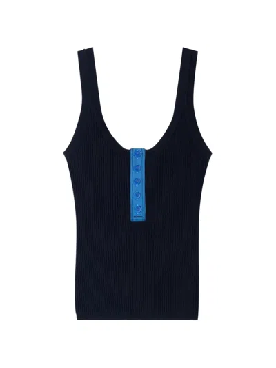 Sandro Ribbed-knit Contrast-placket Sweater In Black