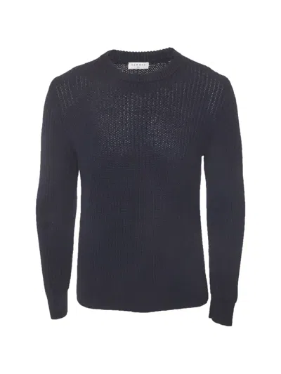 Pre-owned Sandro Ribbed-knit Crewneck Sweater In Blue