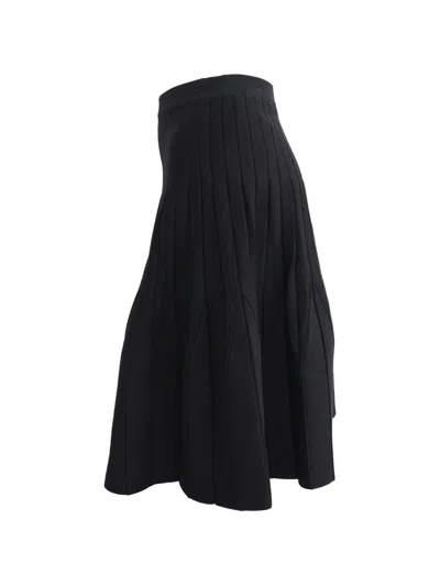 Pre-owned Sandro Ribbed-knit Flared Skirt In Black