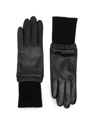 Sandro Ribbed-knit Leather Gloves In Black