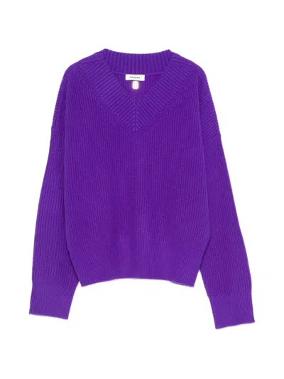 Sandro Ribbed Wool And Cashmere Sweater In Purple