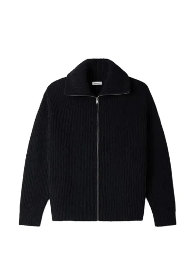 Sandro Ribbed-knit Zip-up Cardigan In Black