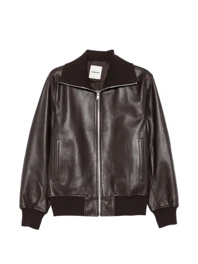Sandro Ribbed-trim Trucker-collar Jacket In Brown