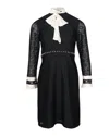Sandro Ribbon Neck Lace Dress In Black Polyester In Black