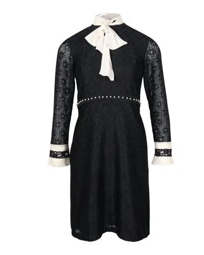 Sandro Ribbon Neck Lace Dress In Black Polyester