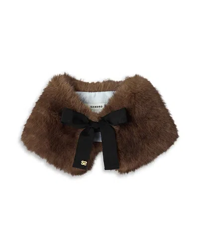Sandro Ribbon Tie Faux Fur Collar In Purple