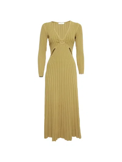 Pre-owned Sandro Rib-knit Cut-out Dress In Yellow
