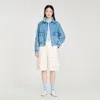 Sandro Knitted-collar Denim Jacket In Blue
