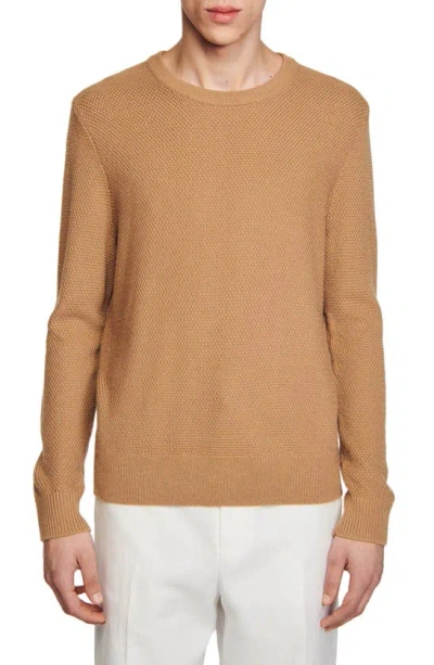 Sandro Rice Wool Blend Crewneck Sweater In Camel