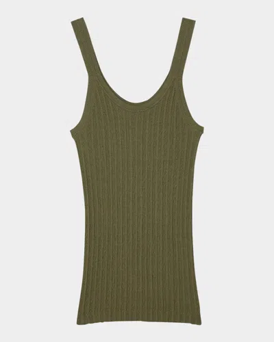 Sandro River Ribbed Tank Top In Olive Green