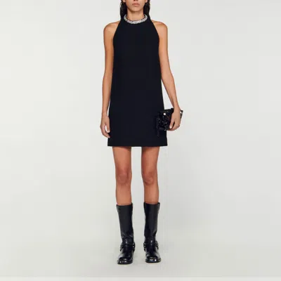 Sandro Robe À Col Bijoux In Black