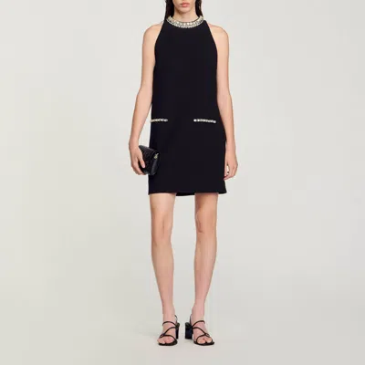 Sandro Robe À Strass In Black