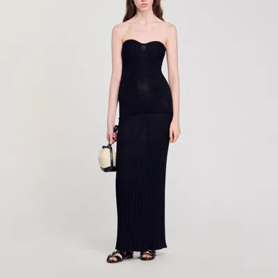 Sandro Robe Bustier En Maille In Black