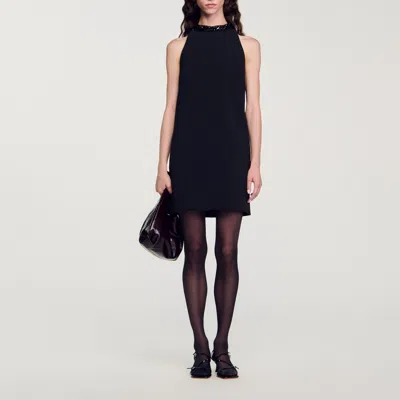 Sandro Robe Col Bijou In Black