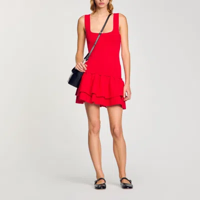 Sandro Robe Courte Col Carré In Red
