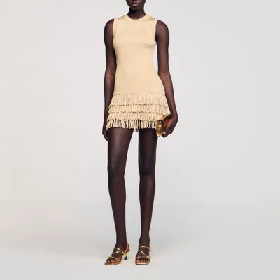 Sandro Robe Courte En Maille In Gold