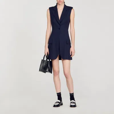 Sandro Robe Courte Tailleur Plissée In Blue