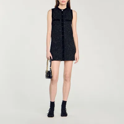 Sandro Robe En Maille Fantaisie In Black