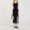 Sandro Robe En Maille Frangée In Black