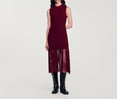 Sandro Robe En Maille Velours In Burgundy
