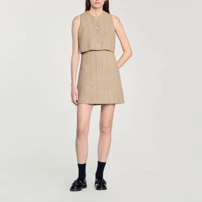 Sandro Robe En Tweed In Brown