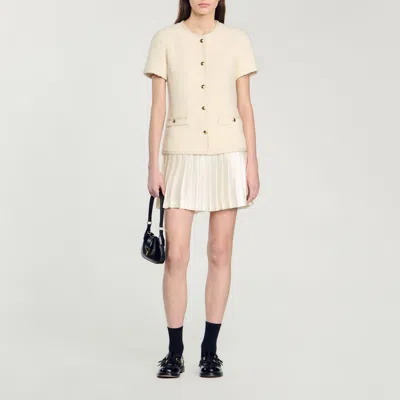 Sandro Robe En Tweed In Sand
