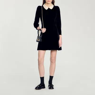 Sandro Robe En Velours In Black