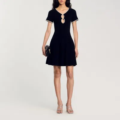 Sandro Robe En Velours Strassée In Black