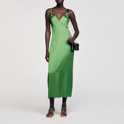 Sandro Robe Fluide Satinée In Green