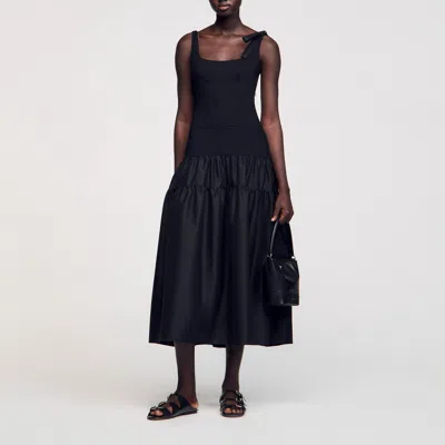 Sandro Robe Longue Bimatière In Black
