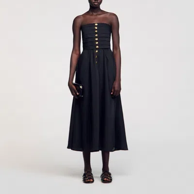 Sandro Robe Longue Bustier In Black