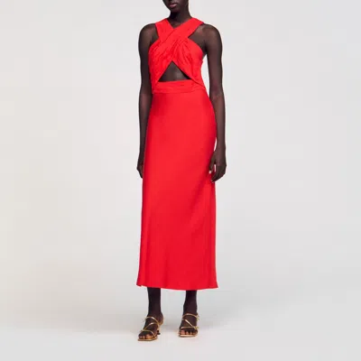 Sandro Robe Longue Croisée In Red