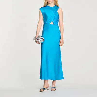 Sandro Robe Longue Drapée In Blue