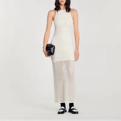 Sandro Robe Longue En Maille In Sand