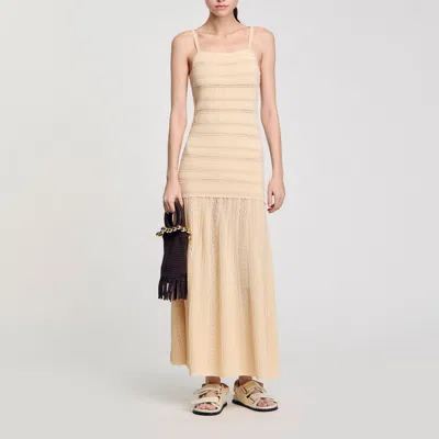 Sandro Robe Longue En Maille In White