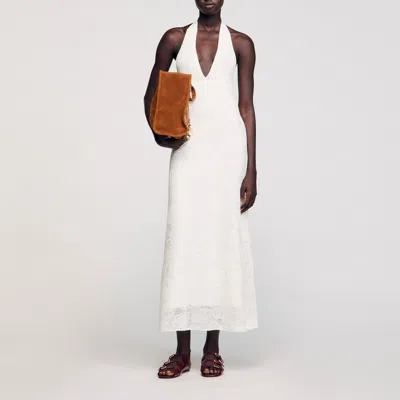 Sandro Robe Longue En Maille In White