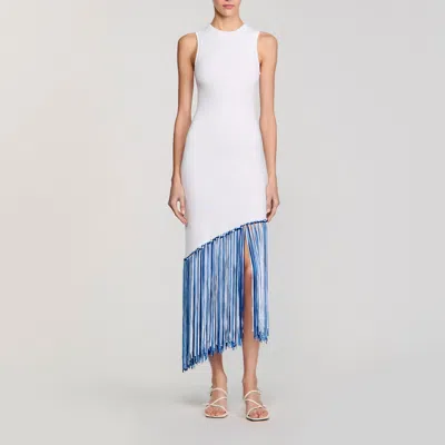 Sandro Robe Longue Frangée In White