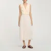 Sandro Robe Longue Plissée In Sand