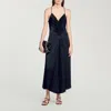 Sandro Robe Longue Satinée In Blue