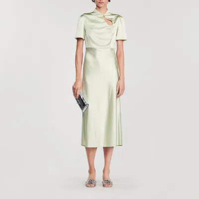Sandro Robe Longue Satinée In Green